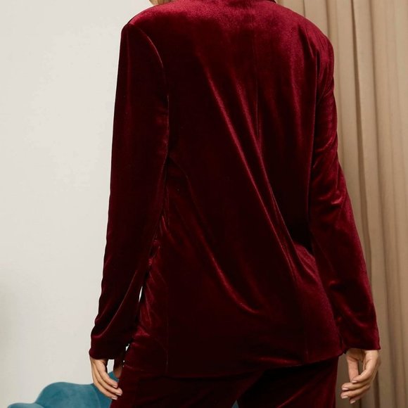Maroon Elegant Womens Unity Double Button Velvet Blazer - Picture 2 of 5